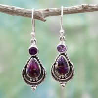 【cw】 Brocade Ornament Purple Turquoise Earrings AliExpress wish Cross-Border Vintage Charoite Earrings Earrings