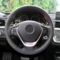 Car Braid Steering Wheel Cover For BMW 1 2 3 Series F20 F21 F22 F30 F34 F36 Black red blue line Perforated Microfiber Leather