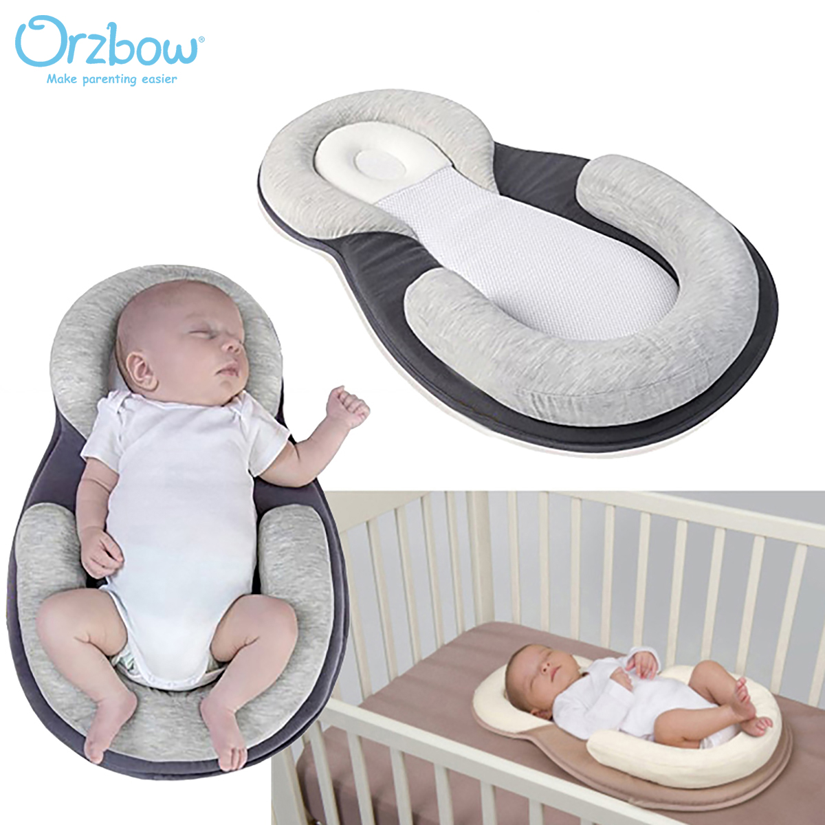 Potable Baby Lounger with Pillow Gray Perfect for Traveling and Napping Baby Nest for Co Sleeping Portable Newborn Lounger Partner for Crib & Bassinet 