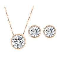 Classic Gold Color Round Jewelry Sets Crystals Pendant Necklace Stud Earrings For Women Gifts