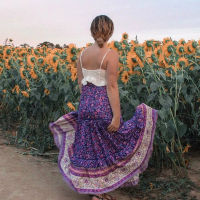 Hippie Queens Women Beach Floral Print Tassel Bohemian Skirts High Elastic Waist A-Line Boho Maxi Skirt Femme