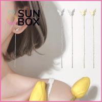 SUN BOX ผู้หญิง เสน่ห์พลอยเทียม ปีนดาว สายยาว ต่างหูห้อย จี้ลูกปัดหัวใจ Eardrop แขวนตรง โซ่ลวดพู่