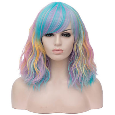 HAIRJOY Women Synthetic Hair Cosplay Wig Rainbow Multi Color Party Wigs