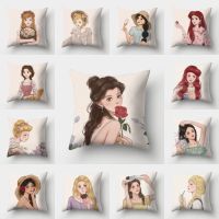 Disney Princess Series โพลีเอสเตอร์ไฟเบอร์สแควร์ปลอกหมอนอิงตกแต่งบ้าน 45x45 ซม. ปลอกหมอน (หมอนต้องซื้อแยกต่างหาก)