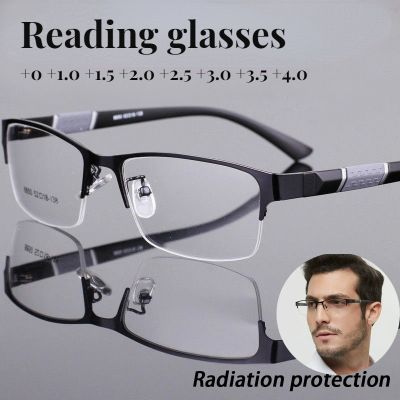 Mens Reading Glasses Business Half Frame Diopter High Quality Radiation Proof Flat Mirror 0 To +400