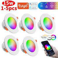 RGB หลอดไฟ LED Tuya Dimmable ดาวน์ไลท์สปอตไลบลูทูธเข้ากันได้โคมไฟ15วัตต์85-265โวลต์ APP ควบคุม RGBCW บรรยากาศตกแต่ง