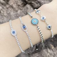 FLOLA Silver Color Turkish Eye Bracelets for Women Girls Tennis Bracelets CZ Crystal Lucky Amulet Jewelry Gifts ojo turco brth63