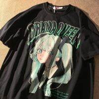 Japanese-style Girl Student Cartoon Anime Print Short-sleeved T-shirt 2022 Spring Summer New Youth Loose Plus Size Shirt Tops Baju Murah