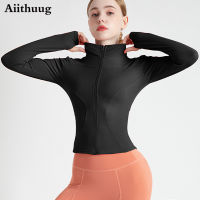 Aiithuug Workout Zip Up Jackets For Women Yoga Running Athletic Track Jacket With Thumb Holes Slim Fit Lightweight Jacket