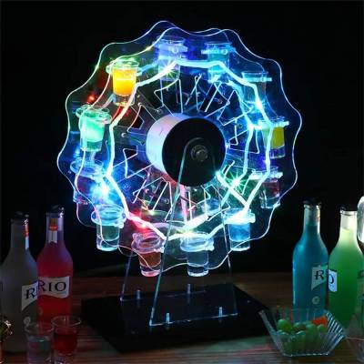 ชุดแก้วช็อตชิงช้าสวรรค์ไฟ LED ฐานที่วางแก้ววิสกี้แบบชาร์จไฟได้ แก้วช็อต12ใบ สำหรับบาร์ไนท์คลับภาชนะใส่เครื่องดื่ม🍷🥂