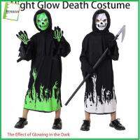 RENWAN Night GLOW Death เครื่องแต่งกายวันฮาโลวีนตาย จั๊มป์สูท พระเจ้าแวมไพร์ เสื้อผ้า cos ผี ของใหม่ ปาร์ตี้แต่งตัวขึ้น ชุดสูทเคียวถุงมือสวมศีรษะ ฮาโลวีนเล่นตามบทบาท