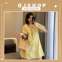 QJshop ชุดเดรส ❤️‍? ดีไซน์เชือกตรงหน้าอก แต่งแขนพองสุดน่ารัก? ?? ดีไซน์หวานๆกรุบ?รุ่นนี้ดีงามมากๆค่า?น่าร้ากกก