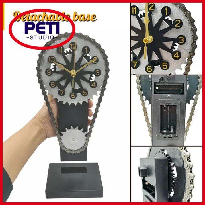PETI STUDIO Metal Chain Gear Clock Mechanical Wind Craft Rotating Gear