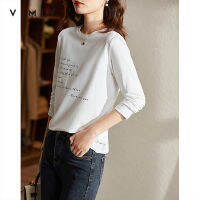 VIMLY letter printted long sleeve T-shirt for women autumn 2021 cotton Korean loose round neck tops ins streetwear T-shirt F8800