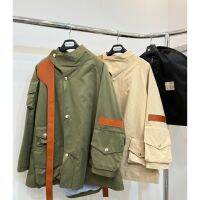 【NEW COMING】23 Spring/Autumn New Standing Collar Windbreaker Coat Hardware Button Sleeve Panel Leather Removable Outwear