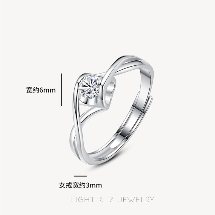 light-amp-z-แหวนเพชรผู้ชายและผู้หญิงทองคำขาวชุบ-s925แหวนเพชรเงินสดปากแฟชั่นแหวนแต่งงานคู่