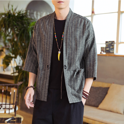 Jepun เสื้อคาร์ดิแกน Kimono Lelaki กิโมโน Tradisional Yukata Feskapas Kimono Kasual Baju Jaket ผ้าลินิน Fabrik Kot Pakaian Asia