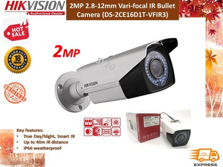 HIKVISION (DS2CE16D1TVFIR3) 2MP Varifocal IR Bullet Camera 2.812mm Varifocal Lens Bullet
