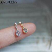 ANENJERY Silver Color Drop Shaped Zircon Ear Studs Earrings For Women Exquisite Vintage Simple Japanese Popular Jewelry Gift