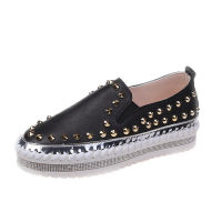 Rivet Rhinestone Shallow platform Women Single Shoes Loafers Fall  New Fashion Casual Flat Lazy Shoes Vulcanized Shoes Women