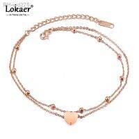 Lokaer New Fashion Double Layer Stainless Steel Heart Charm Anklets For Women Rose Gold Color Leg Bracelet Foot Jewelry A19026