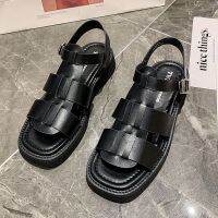 Summer Thick-Soled Low-Heeled Flat-Bottomed Womens Sandals  New Soft Leather Casual Open-Toed Gladiator Wedging Fashion