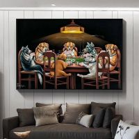 【CW】 Abstract Dogs Playing Cards Poker Canvas Painting Poster and Prints Wall Picture for Room Interior