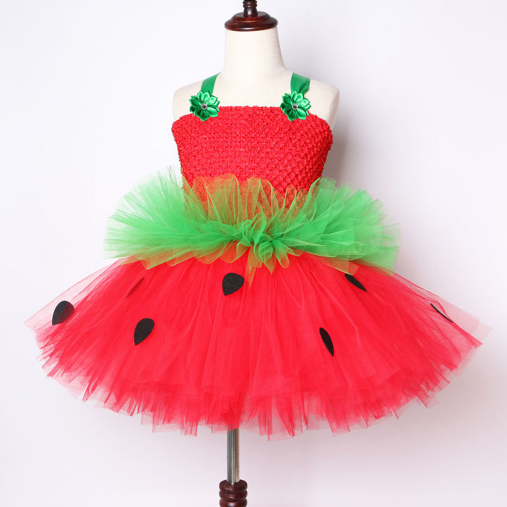 red-green-strawberry-dresses-for-girls-princess-tutu-dress-with-flowers-headband-toddler-kids-girl-costume-for-birthday-party