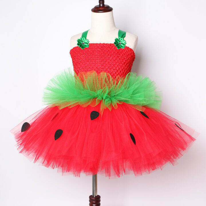 red-green-strawberry-dresses-for-girls-princess-tutu-dress-with-flowers-headband-toddler-kids-girl-costume-for-birthday-party