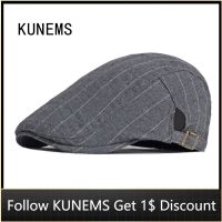 [Hat vendor]KUNEMS หมวกเบเร่ต์แฟชั่นเรียบง่ายลายทางย้อนยุคของเด็กส่งหนังสือพิมพ์หมวกแบนผ้าฝ้าย Boina ระบายอากาศได้ดีหมวกพ่อลำลอง