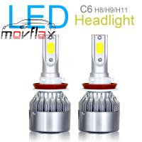 MovFlax ชุดไฟหน้ารถ LED 2ชิ้น,H8/H9 / H11 C6ไฟตัดหมอกรถยนต์หลอดไฟรถ6000K COB 36W 3800LM พร้อมพัดลมลูกปืนแบบคู่