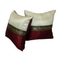 (เฉพาะปลอก) ชุดปลอกหมอน 2 ชิ้น สไตล์ลายคาดช้างไทย สีแดงขาว (Thai Twin Pillow Cover)