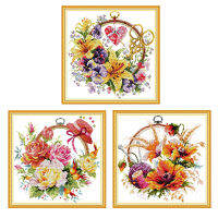 Cross Stitch for Whole Embroidery Needlework Kit Lily,red Poppy And Rose Flower Crossing Printed Canvas for Wedding Wall Decor