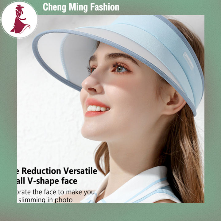 เฉิงหมิงหมวกกระบังแสงผู้หญิงแบบปีกกว้างหมวกแบบปรับได้ระบายอากาศดูดซับเหงื่อมีเชือกไนลอน