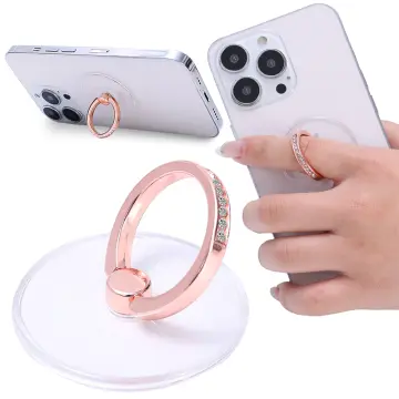 Clear Phone Ring Holders, Diamond Finger Grip Stand (Round Shape), 2pcs - Transparent, Silver