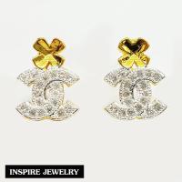 Inspire Jewelry ,ต่างหูCN ฝังเพชร งานจิวเวลลี่ หุ้มทองแท้ 100% 24K สวยหรู พร้อมถุงกำมะหยี่