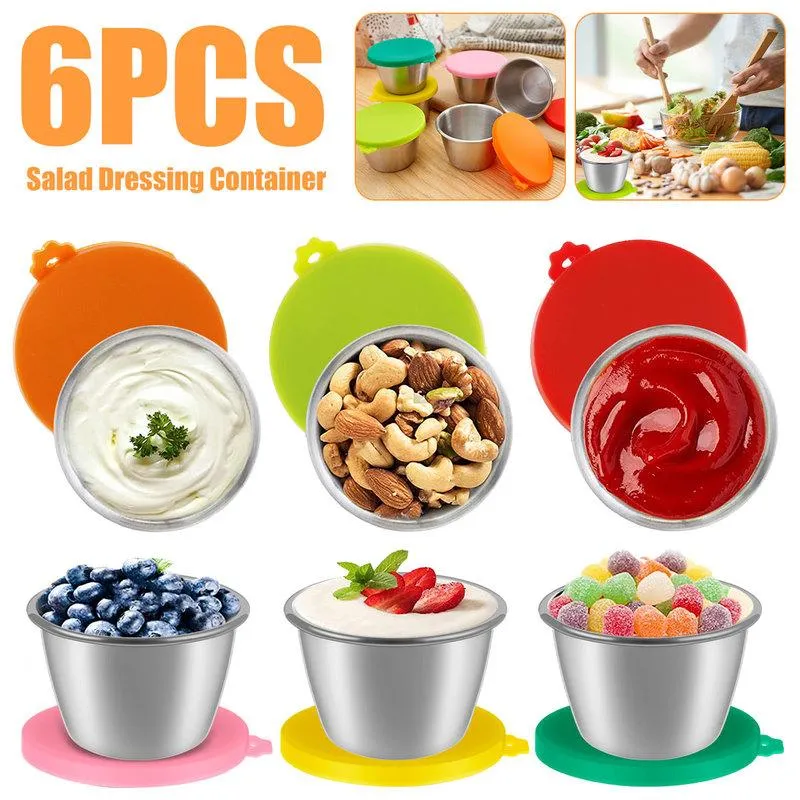 6Pcs Salad Dressing Container Stainless Steel Small Condiment