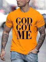 Christian Slogan God Got Me Pattern Print MenS Medium Stretch T-Shirt, Graphic Tee MenS Summer Clothes, MenS Outfits