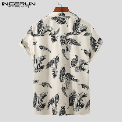 (Western Style) INCERUN Mens Hawaiian พิมพ์ดอกไม้ V คอเสื้อเชิ้ตแขนสั้น Casual หลวมเสื้อสตรี