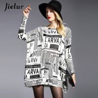 Jielur Winter Fall New Letter Printed Sweater for Women Loose Fashion Batwing Sleeve Sweaters Pullovers Female Long Knitwear