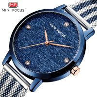 MINI FOCUS brand womens watch light luxury silk dial Japanese movement diamond-set waterproof Milanese mesh belt 0329L 【QYUE】