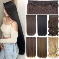 Synthetic No Clip Invisible Wire Hair Extensions Straight Natural Black Blonde One Piece False Hairpiece Mixed Color Hairstyle Wig  Hair Extensions  P