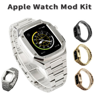 316L สายสแตนเลส + กรณี Mod Kit สำหรับ Apple Watch 8 7 45มม. 44มม. 41มม. นาฬิกาโลหะชุดอุปกรณ์เสริมสำหรับ I Watch Series 8 7 6 SE 5 4การปรับเปลี่ยน