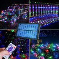 Outdoor Net Mesh Solar String Lights 192 LED 3x2m Christmas Holiday Lights Curtain Fairy Light For Garde Xmas Tree Wedding Decor