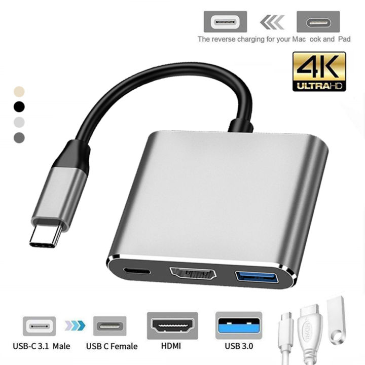 usb-c-ประเภท-c-3-in-1หัวแปลงสัญญาณ-hdmi-4k-4096-2160ตัวแปลงแบบหลายพอร์ตแท่นวางมือถือโทรศัพท์มือถือแล็ปท็อปพีซี5gbps