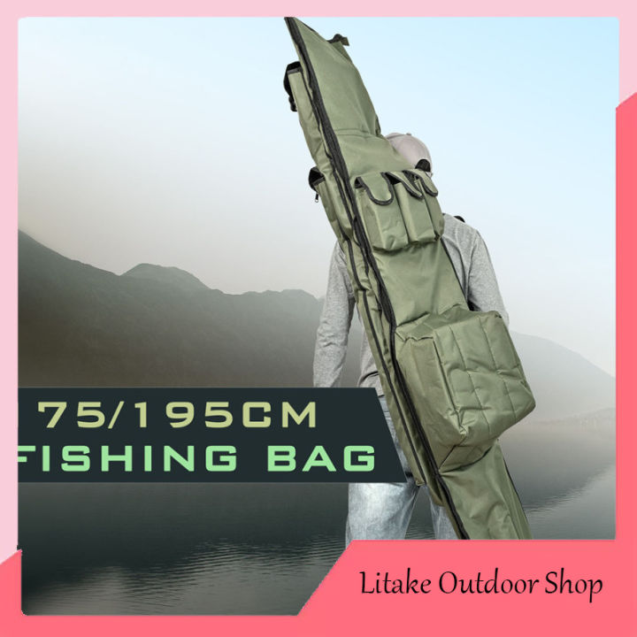กระเป๋าไม้ค้ำสำหรับตกปลาพกพาได้สำหรับเดินทางความจุขนาดใหญ่ของกรณีเบ็ดตกปลาอุปกรณ์ตกปลา175ซม-5-7ft-195ซม-6-4ft