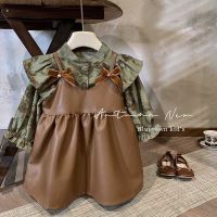 CUI YI SHOP Fashionable childrens 2023 new autumn style girls Korean floral doll lapel vest fake two-piece