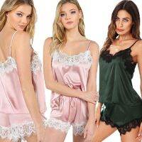 COD DSFDGDFFGHH Hot 2PCS/Set Lace Eyelash Casual Nightgown Home Camisole Shorts