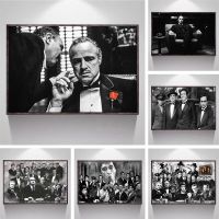 ภาพยนตร์คลาสสิกเจ้าพ่อสีดำสีขาวโปสเตอร์พิมพ์ Mafia ภาพยนตร์ Vito Corleone Al Pacino ภาพวาดผ้าใบ Wall Home Decor Liyanhong2