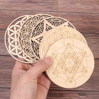 10cm Natural Chakra Flower of life Natural Symbol Wood Round Edge Circles Carved Coaster For Stone Crystal Set DIY Decor Healing